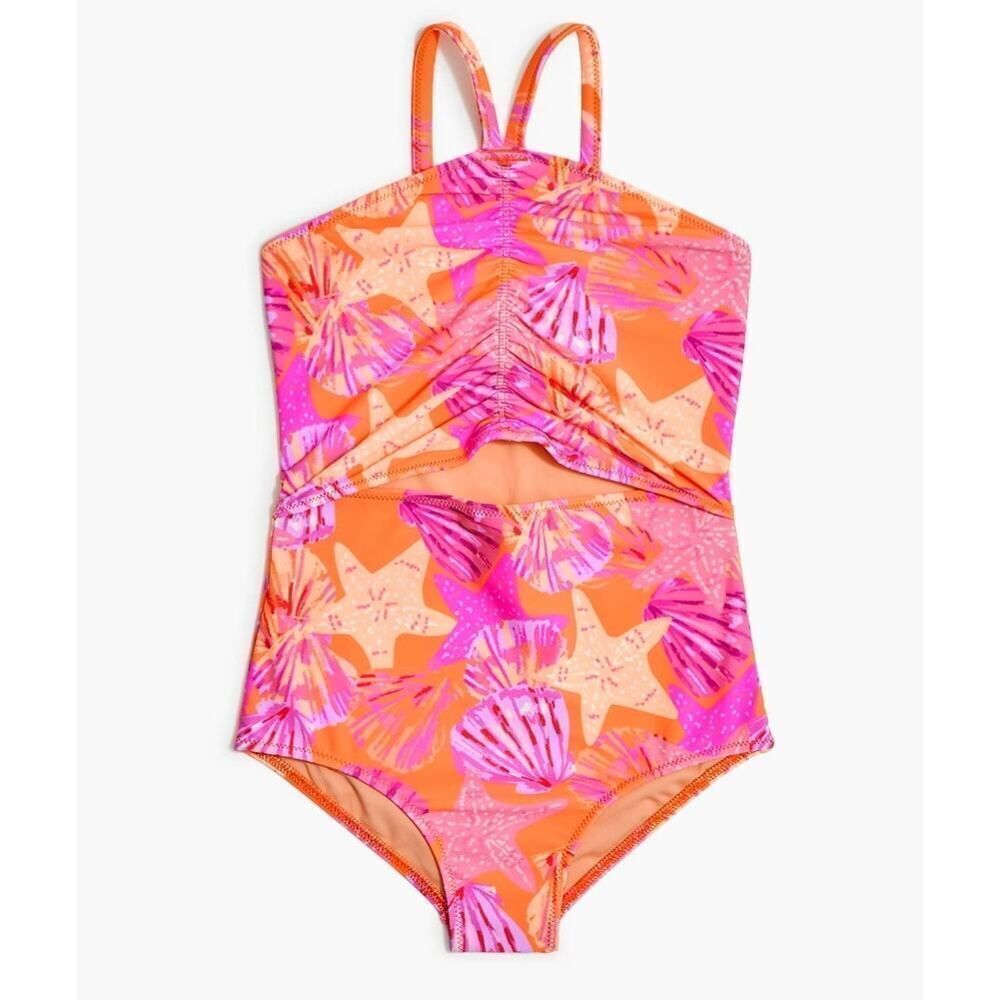 NWT Crewcuts Girls Seashell Swimsuit Size 14 UPF 50+ Starfish Print Cutout